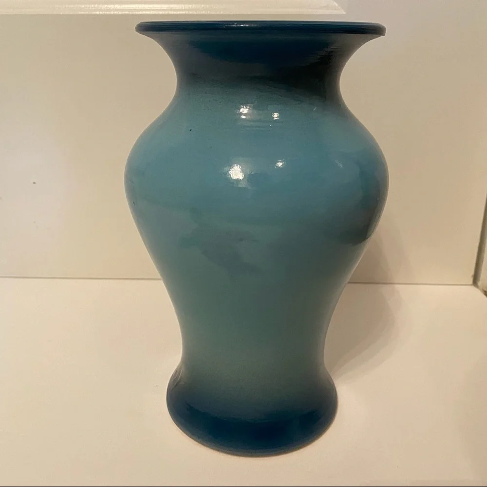 GARY L. WILSON VASE POTTERY BLUE AQUATIC TURTLE SEAHORSE OCEAN ART HOME DECOR